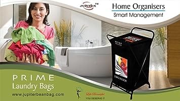 Jupiter Designer Laundry Bag Basket with Metal Stand - Curls Golden Black view 2