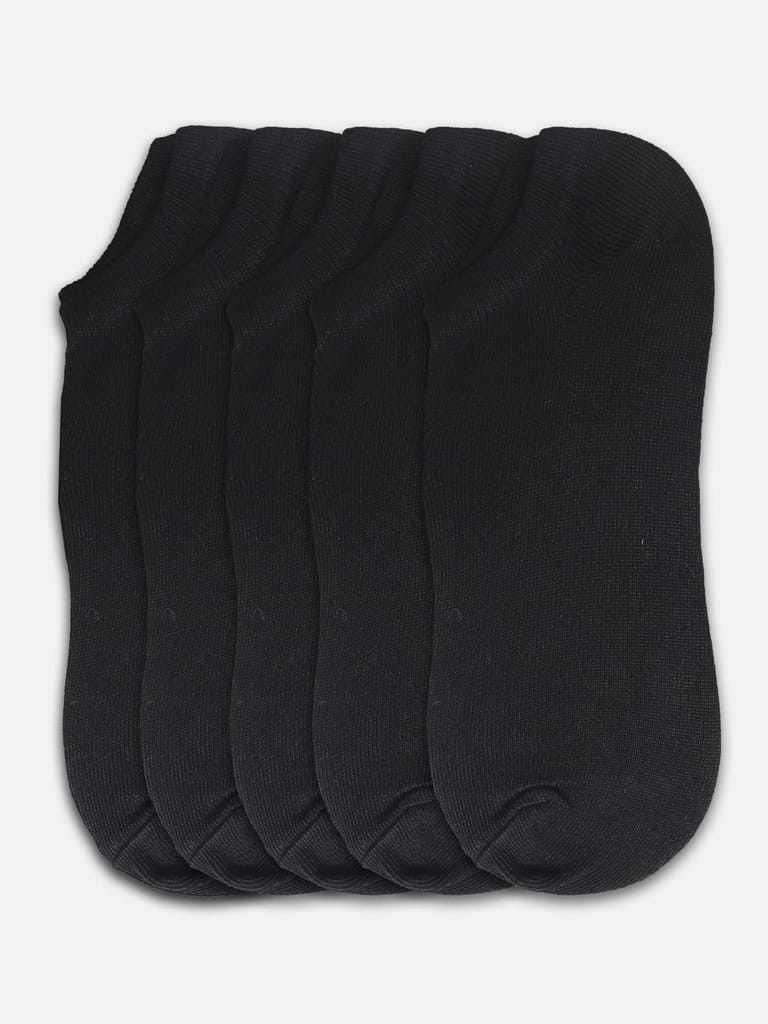 Kolor Fusion Men & Women Solid Black Low Cut Ankle Length Cotton Sneaker Socks (Pack Of 5) view 2