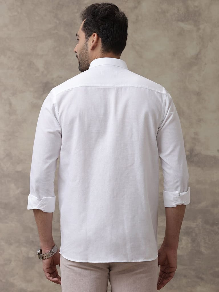 Mens Cotton Linen Full Sleeves White Shirt view 2