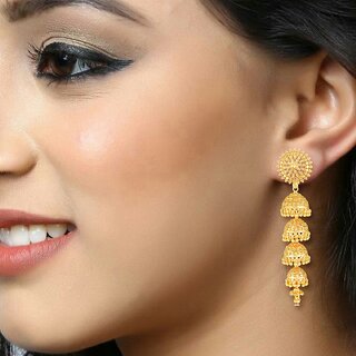 Vivastri Top Trending Alloy Gold Plated Jhumki Earrings for Women & Girls [VIVA2440ERG] view 2