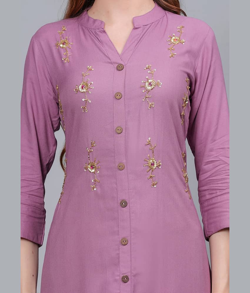 MAUKA Rayon Embellished Front Slit Women's Kurti - Purple ( Pack of 1 ) view 2