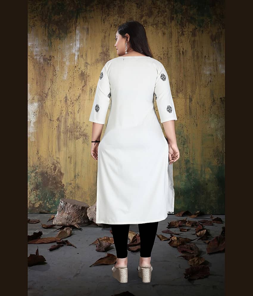 Hetsa Women Cotton Printed A-line Kurti ( White ) view 2