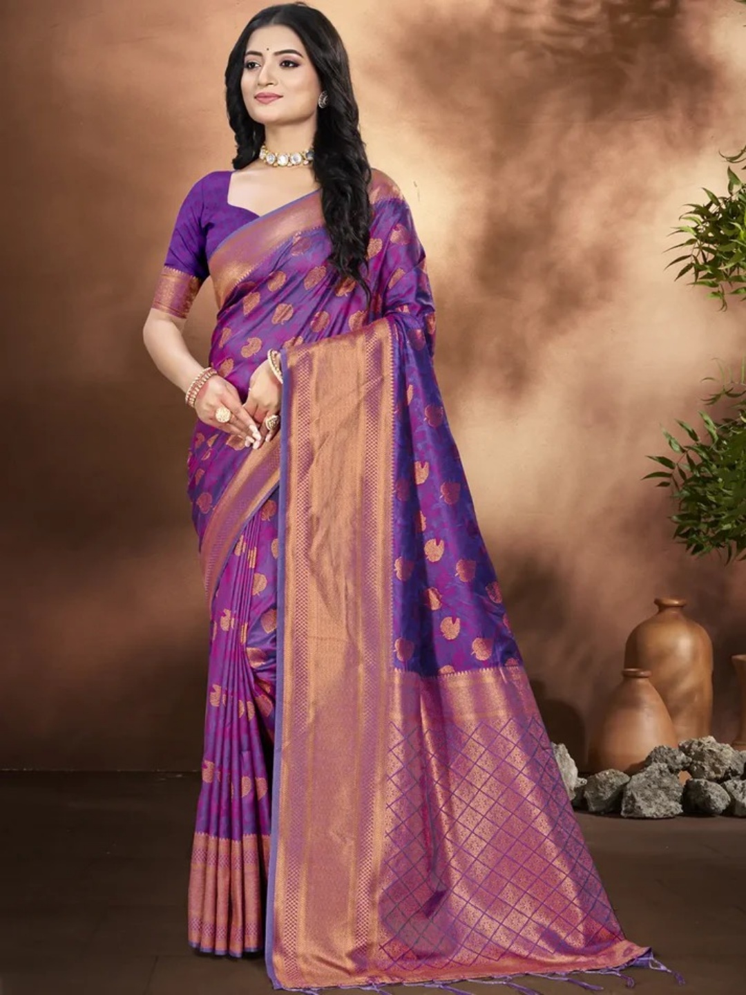 Purple Silk Saree view 2