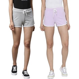 SHE PURE LUXURY WEAR Pack of 2 Solid Women Grey, Purple Hotpants view 2