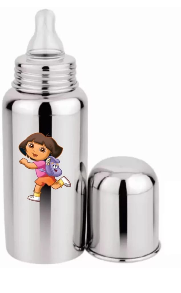 304 Stainless Steel Baby Feeding Bottle – Dora Print – 250 ml – Anti-Colic Silicone Nipple view 2
