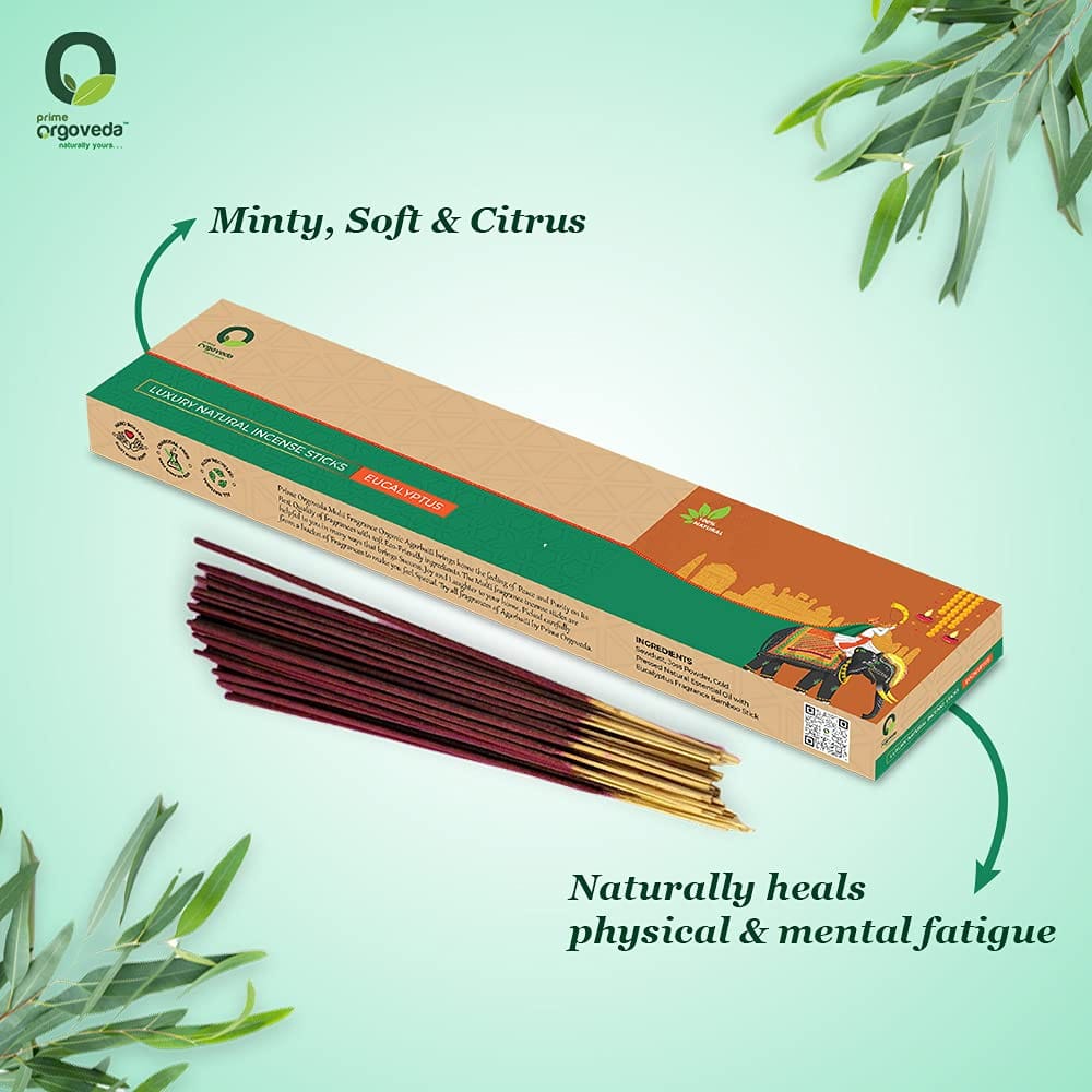 Prime Orgoveda Eucalyptus Incense Sticks | 100% Natural Organic Handmade - (Pack of 50 Sticks) view 2
