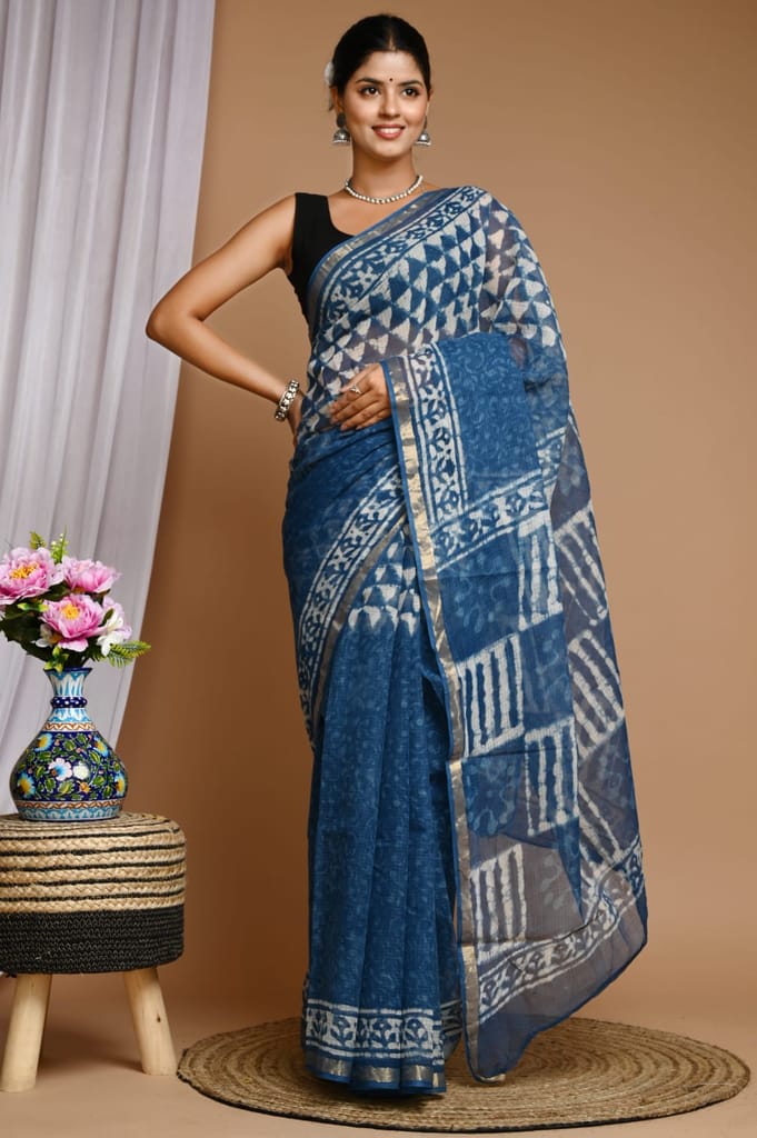 HANBLOCK PRINTED KOTA DORIYA SAREE view 2
