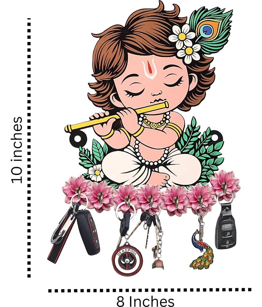 Premium Wooden Key Holder for Home/Office Decor/Key Hanger for Wall Decor,Decorative Item for Home (Cute Krishna) view 2
