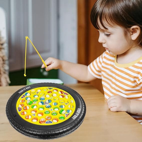 VGRASSP Fishing Game Toy Set with Rotating Board | with Music On/Off Switch for Quiet Play | 45 Fishes and 4 Fishing Poles (Fishing Game Big) view 2
