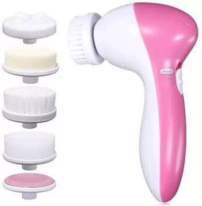 Flying monk 5 in 1 Beauty Care Brush Electric Facial Cleanser Massager 5 in 1 Beauty Care 5 in 1 Face Facial Exfoliator Electric Massage Machine Care & Cleansing Cleanser Massager Kit For Smoothing Body Beauty Skin Massager (Pink)