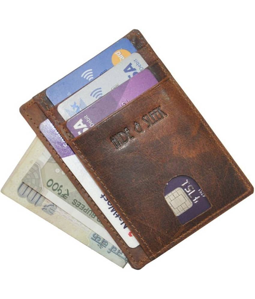 Brown RFID Blocking Leather Credit Card Holder view 2