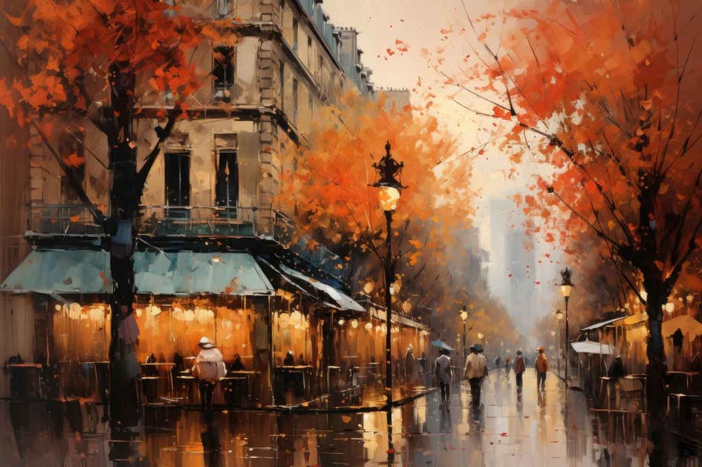 AUTUMN STREET IN PARIS PAINTINGS 24in X 16in WITH BLACK FRAME view 2
