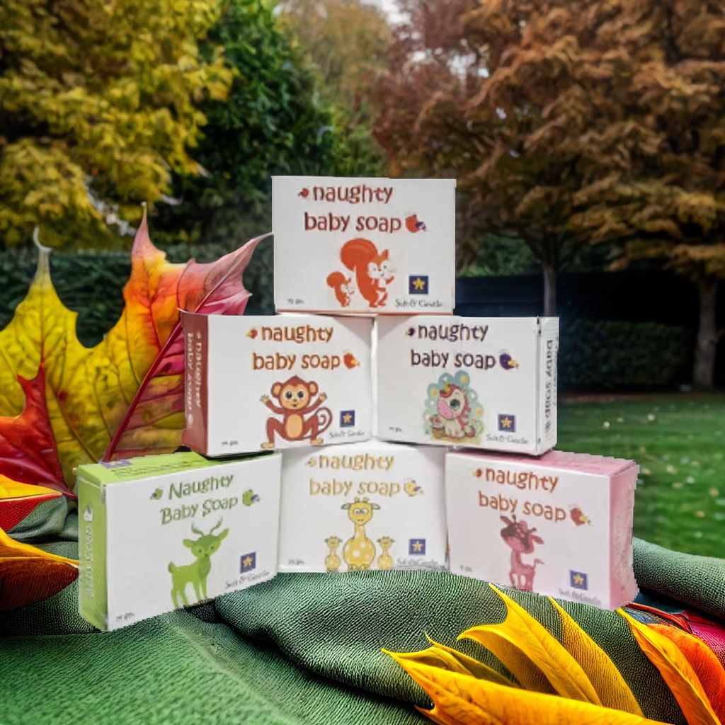 naughty baby soft & gentle Glycerin floral Scent baby soap bar with Badam Oil and Rakhta Chandan. Pack of 6x75 gm