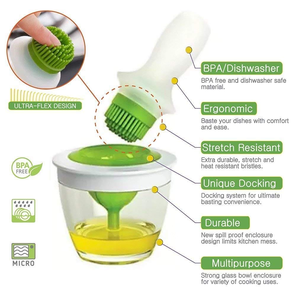 GLOWSERIE Leak-Proof Cooking Oil Jar with Detachable Silicone Brush view 2