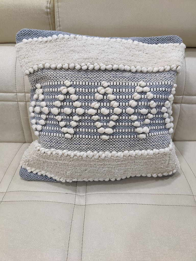BulkySanta handtufted Cotton Cushion Covers for Sofa, 16 in x 16 in (Diamond White Grey) view 2