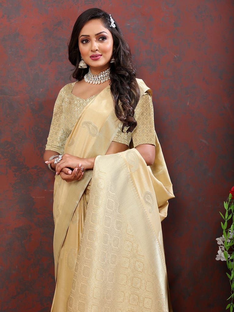 Cream Cotton Woven Design with Zari Weaving Design Saree view 2