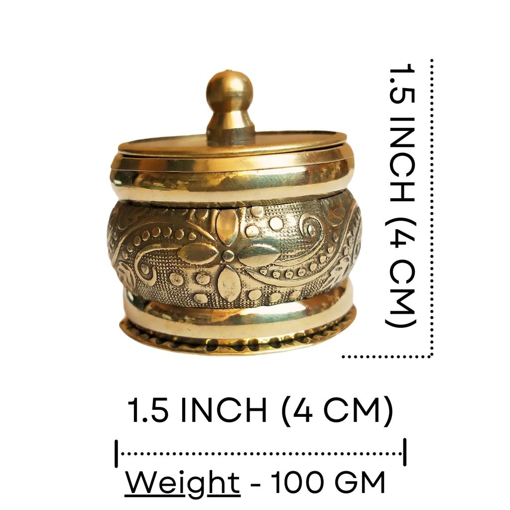 Salvus APP SOLUTIONS Traditional Handmade Brass Round Kumkum/Sindoor Box With Glass Lid for Womens Utility & Gift (Golden_1.5x1.5 inch) view 2