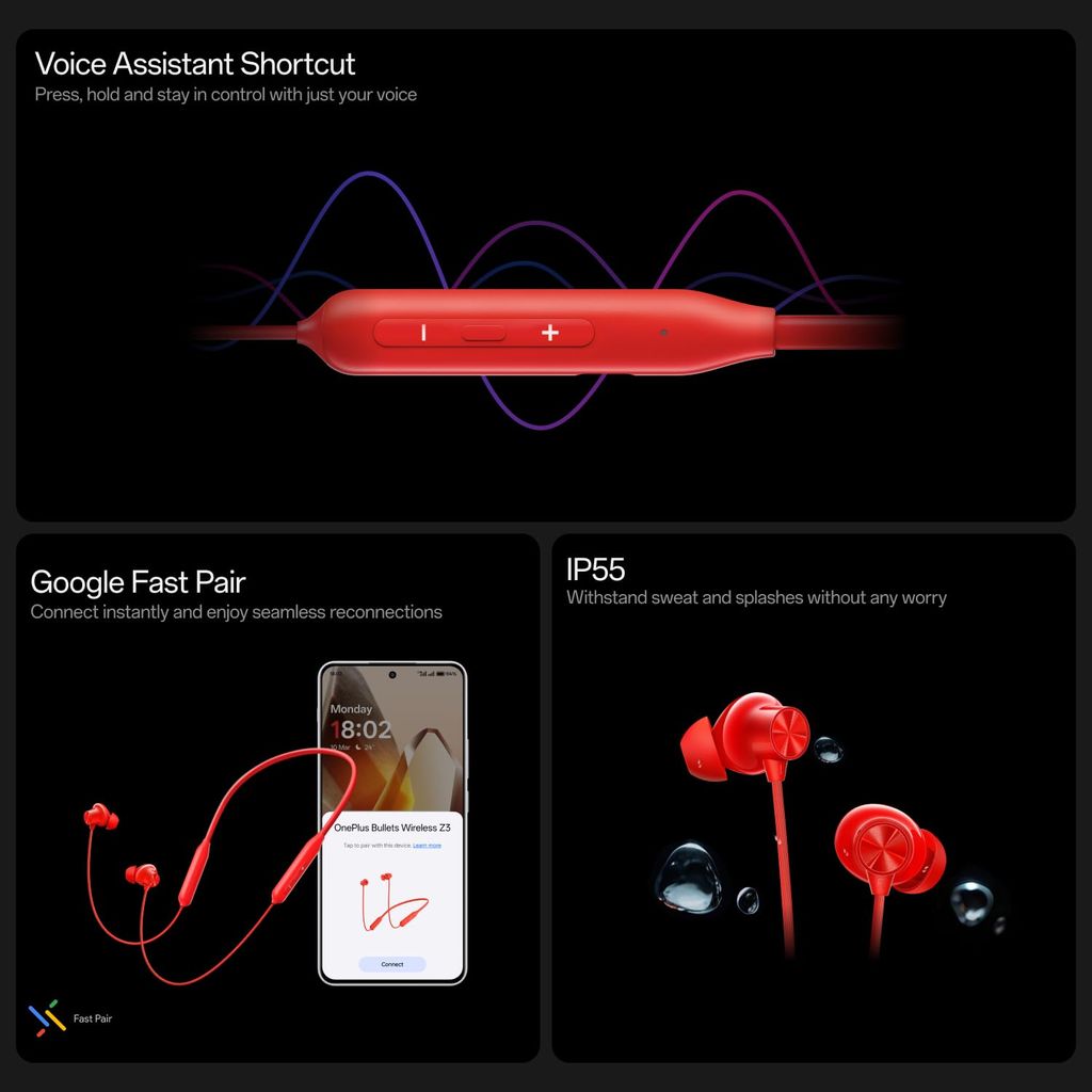 OnePlus Bullets Wireless Z3 in-Ear Neckband with 12.4mm Drivers, 3D Spatial Audio,10 mins Charge for 27 hrs Playback, AI Call Noise Cancellation, 4 EQ preset, Dynamic bass Enhancement & BT5.4 view 2