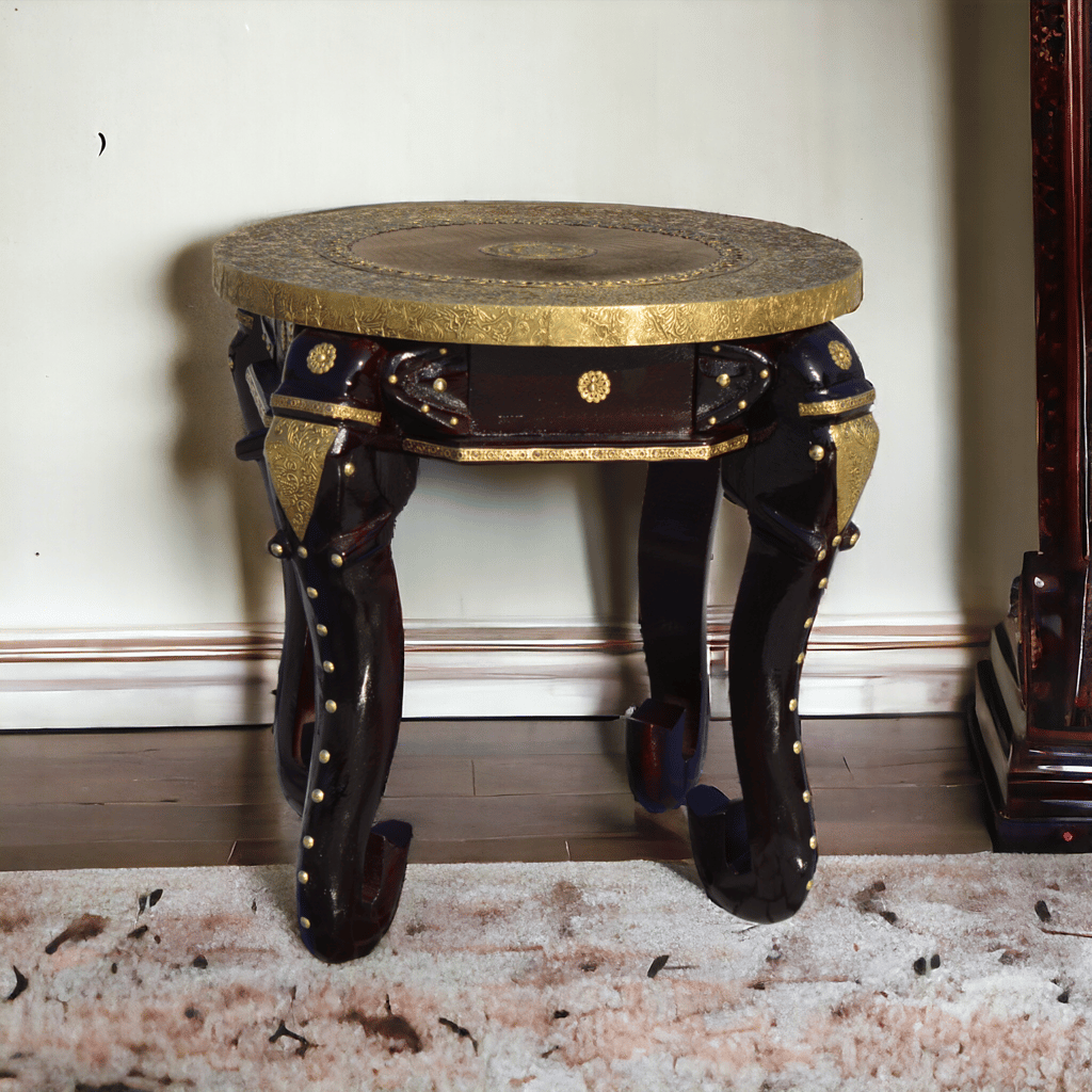 Drawing-Room Elephant Coffee-Table,Brass-Embossed Wooden Lamp-Table Cum Party-Table,Home Living Furniture Bedside-Table view 2