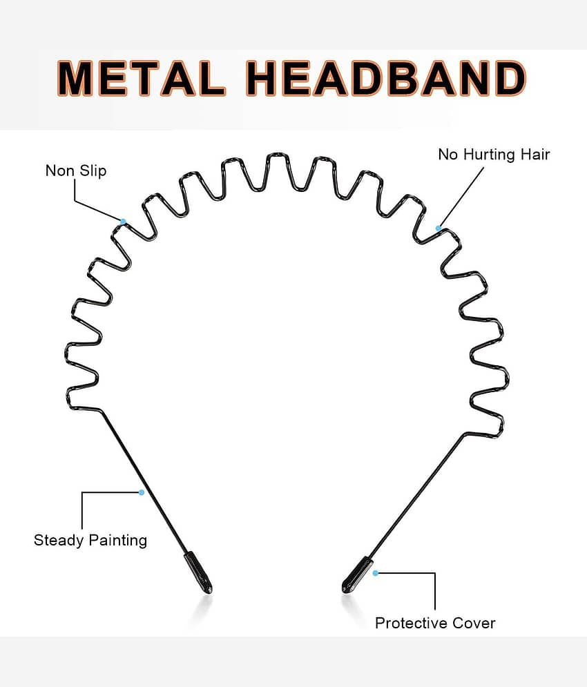 Metal Zigzag Hair Bands for Men & Women | Flexible Black Wave Style Headband with Anti-Slip Grip | Pack of 2 view 2