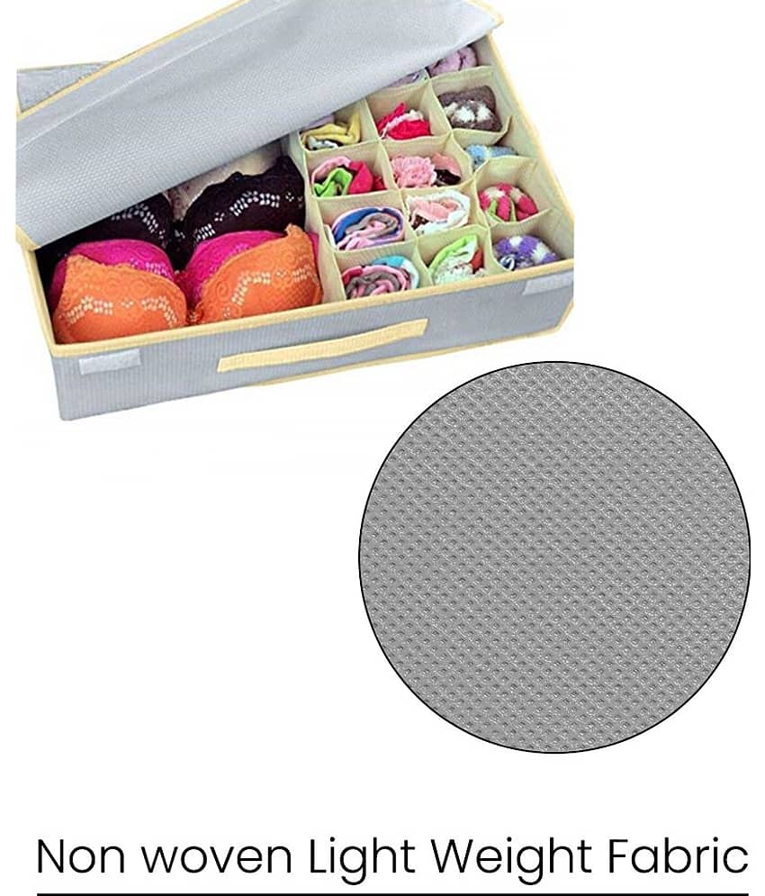 Non-Woven Foldable Organizer For Innerwear,Socks, Bra, Tie,Scarfs, 16+1 Compartment for Closet -Green (1U) view 2