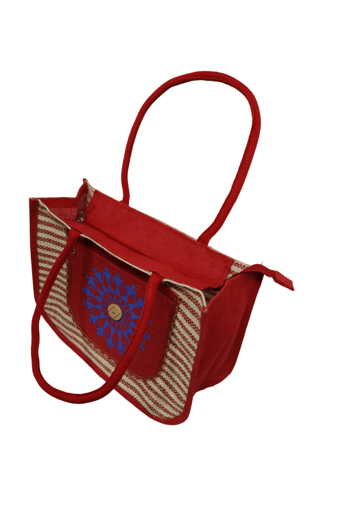 Red colour Hand bag model jute bag view 2