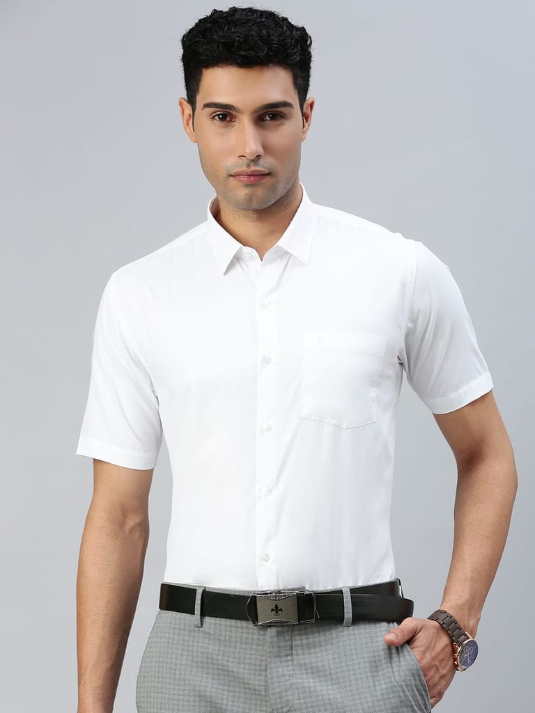 Mens Cotton White Shirt Half Sleeves Wewin New (2 Pcs Pack) view 2