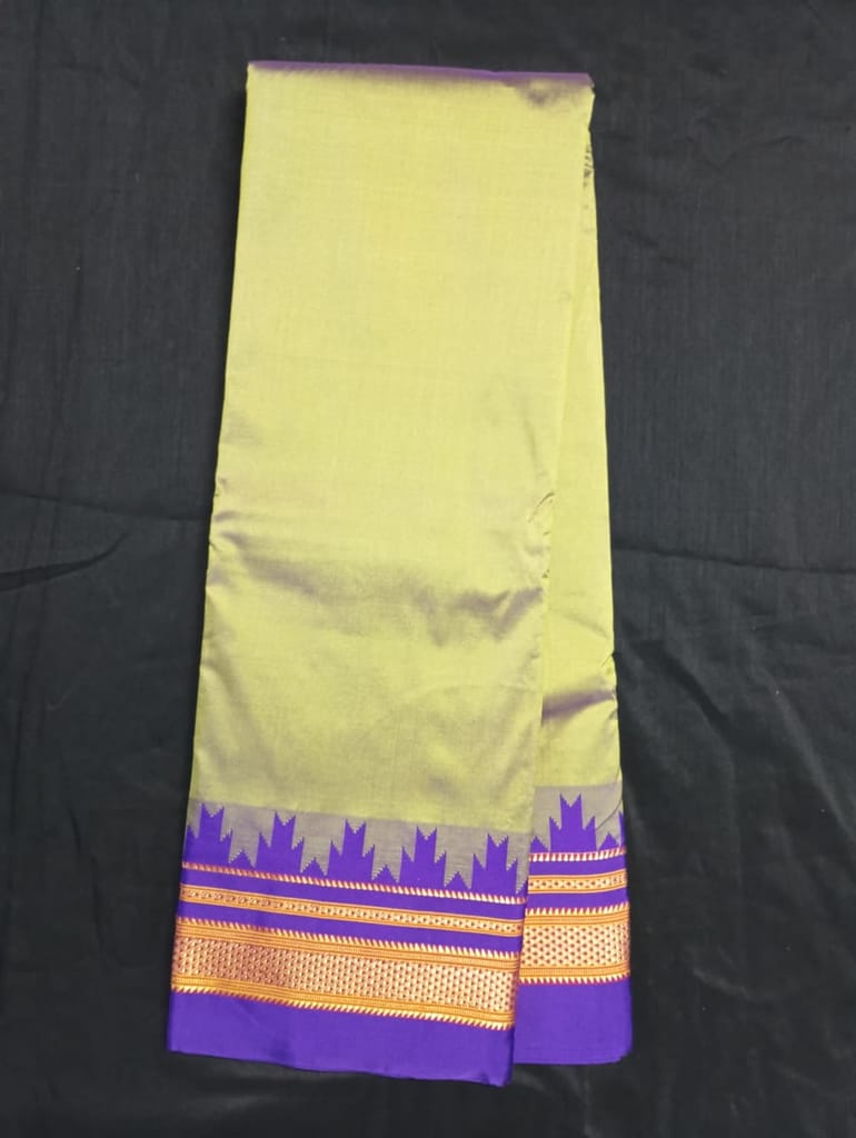 Pradeen Textiles Gold and Purple Silk Saree With Zari Border