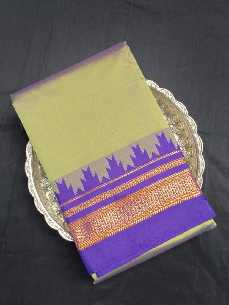 Pradeen Textiles Gold and Purple Silk Saree With Zari Border view 2