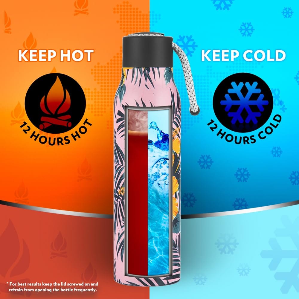 Borosil Hydra Aquasoul Tropical 600 ml Stainless Steel Water Bottle | Double Wall Vacuum Insulated Flask, Leakproof, Wide Mouth with Strap | 12 Hours Hot & Cold view 2