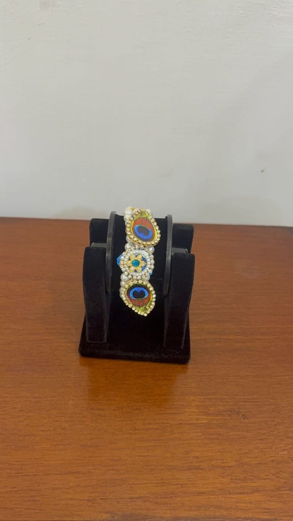 multi-color mor pankh moti bracelet with white pearls layers view 2