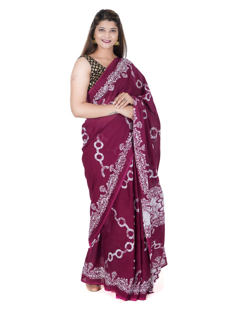 COTTON PRINTED SAREE WITH BLOUSE PICS view 2