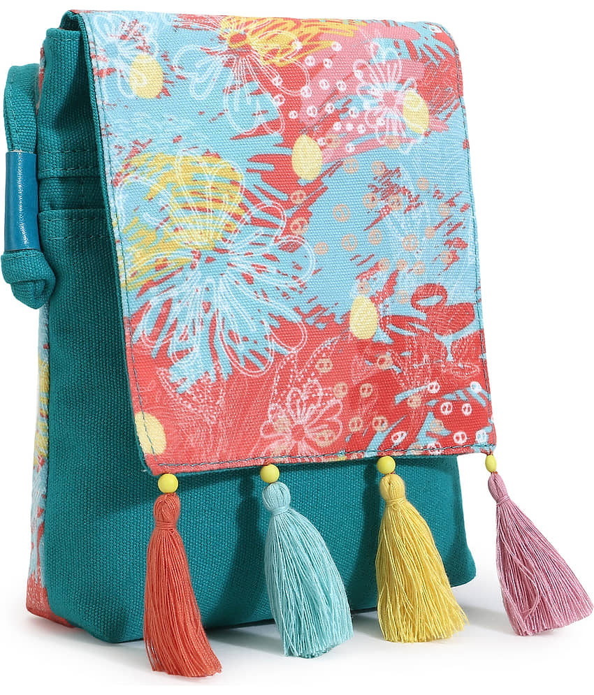 Anekaant Turquoise Cotton Sling Bag view 2