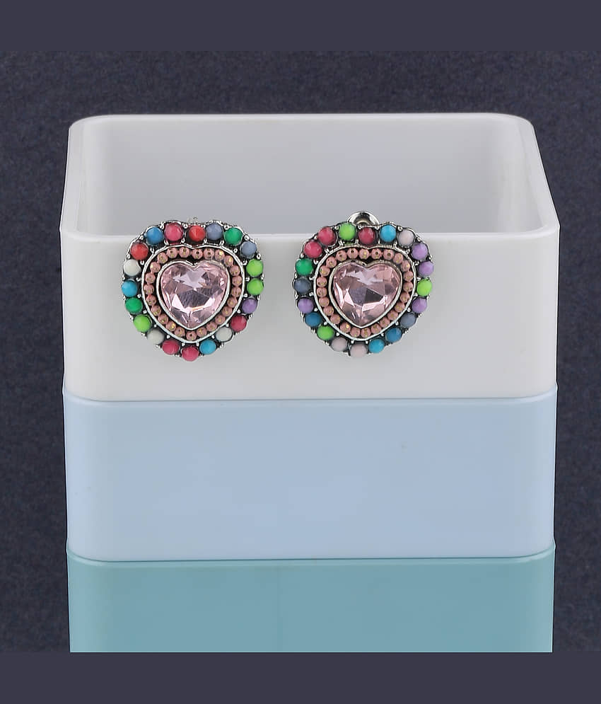 SILVER SHINE Charm Stylish Heart Shape Diamond Stud Earring For Women Girl view 2