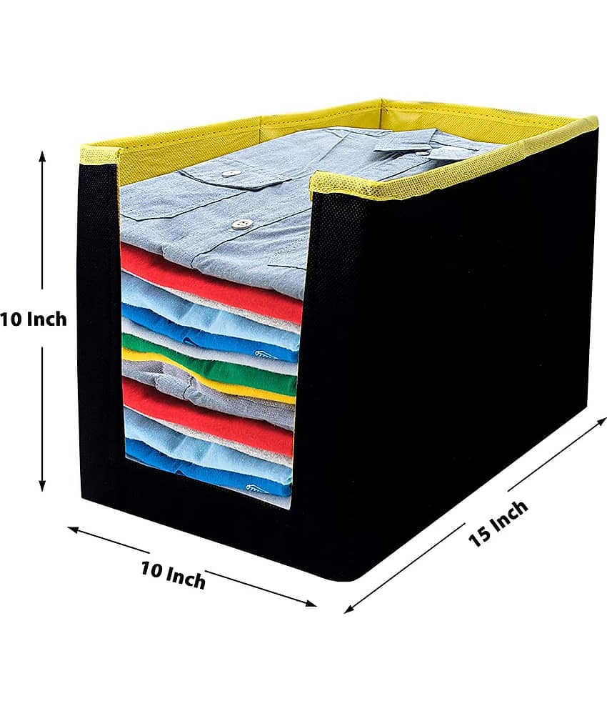 SH. NASIMA Foldable Non Woven Shirt Stacker Wardrobe Organizer with Side Handle New (Pack of Black Yellow 4 pcs ) view 2