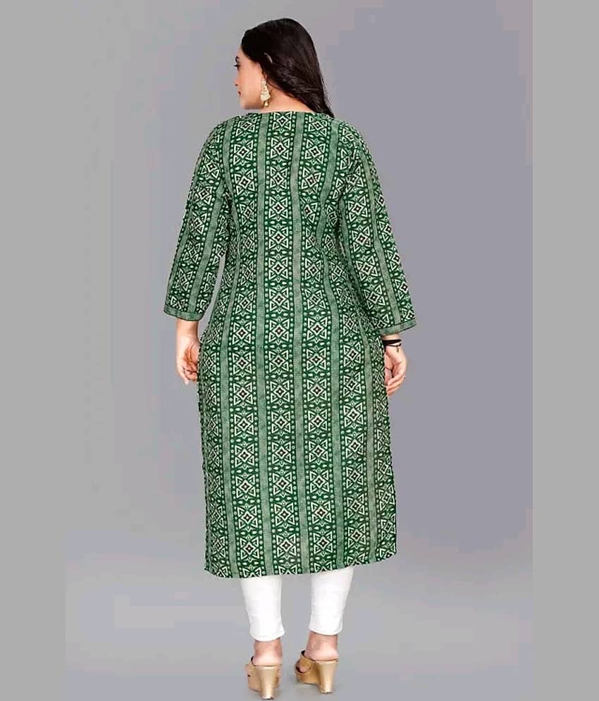 RIAANA Cotton Printed A-line Women's Kurti - Green ( Pack of 1 ) view 2