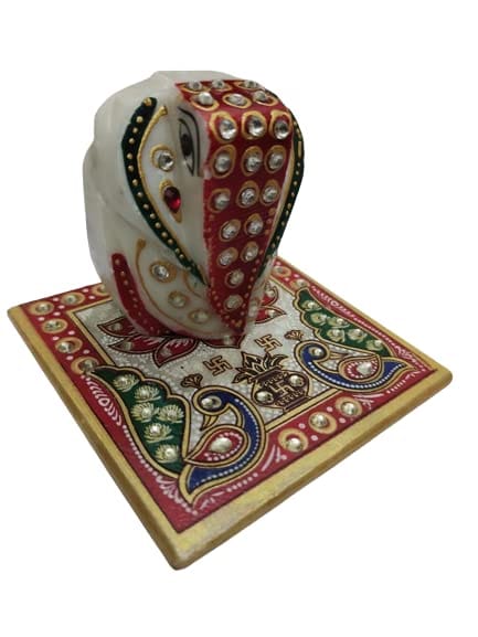 Patwari Arts Marble Ganesh Ji with Chowki Home Temple Decor for Puja, Chowki Ganesh Marble Statue (4 Inches, Multicolor). view 2