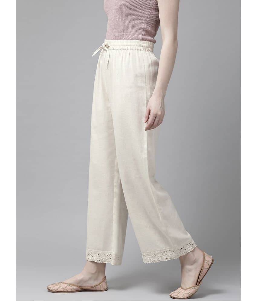 AMIRA'S INDIAN ETHNICWEAR - Off White Cotton Women's Palazzo ( Pack of 1 ) view 2