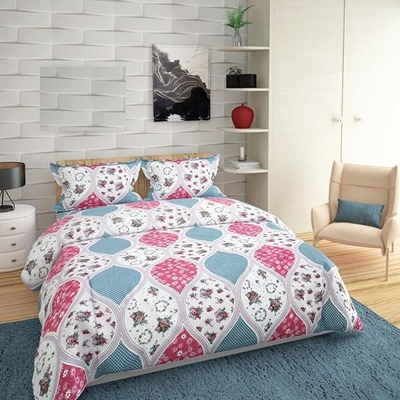 Quilted Floral Print 3 Piece Bed Sheet Set view 2