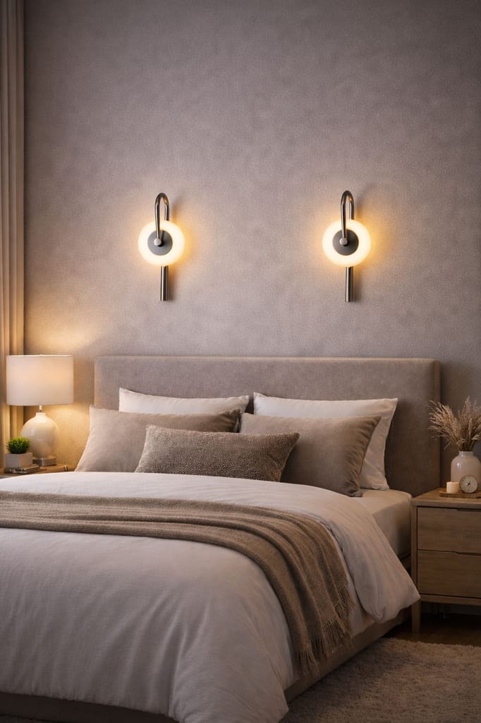 SPARKWORLD Modern Stainless Steel Wall Lamp with Circular LED Ring | Colour: Halo (Silver Body) view 2