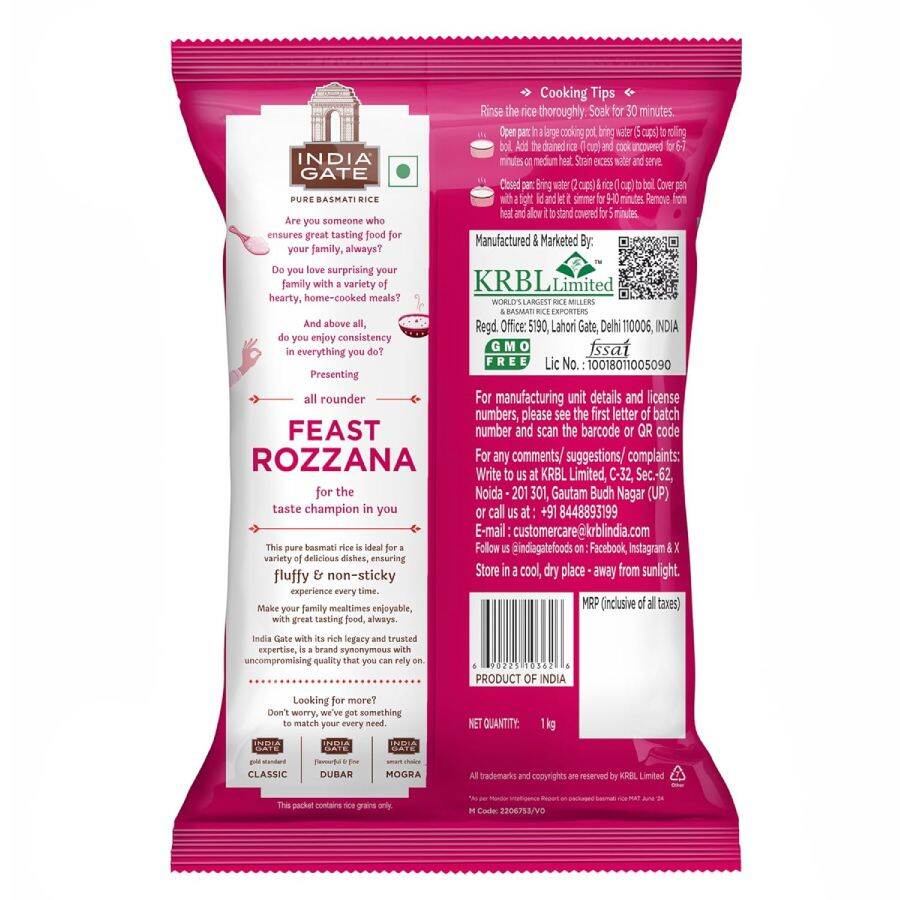 India Gate Feast Rozzana Basmati Rice 1 Kg view 2