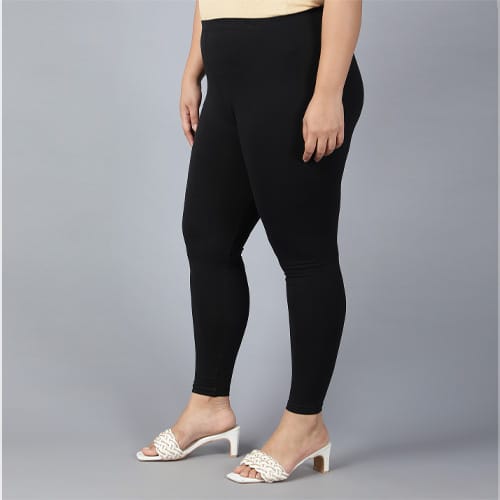 Plus Size Cotton Blend Ankle Leggings For Women (Black) view 2