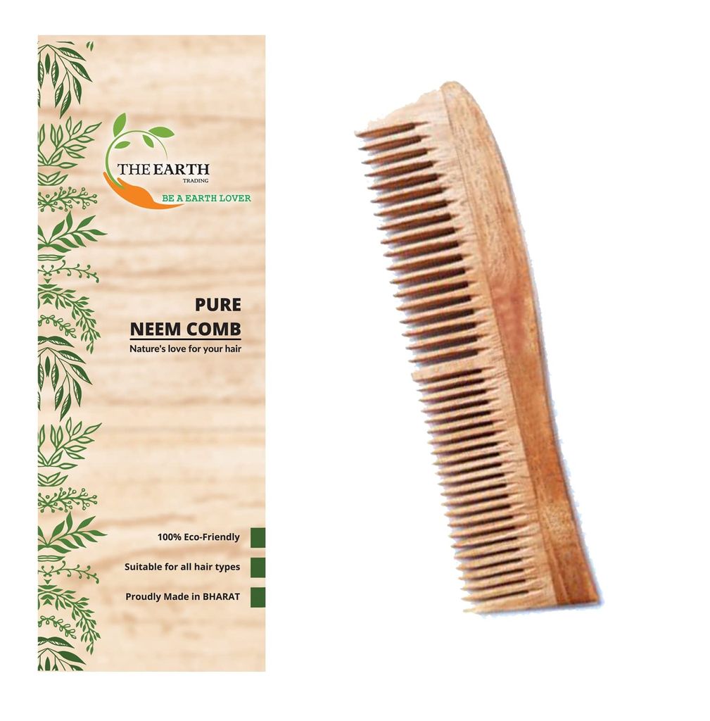 The Earth Trading Pure Neem Wooden Comb Curve Shape | Anti Hair Fall | Dandruff Control | Kacchi Neem | Organic | Natural view 2