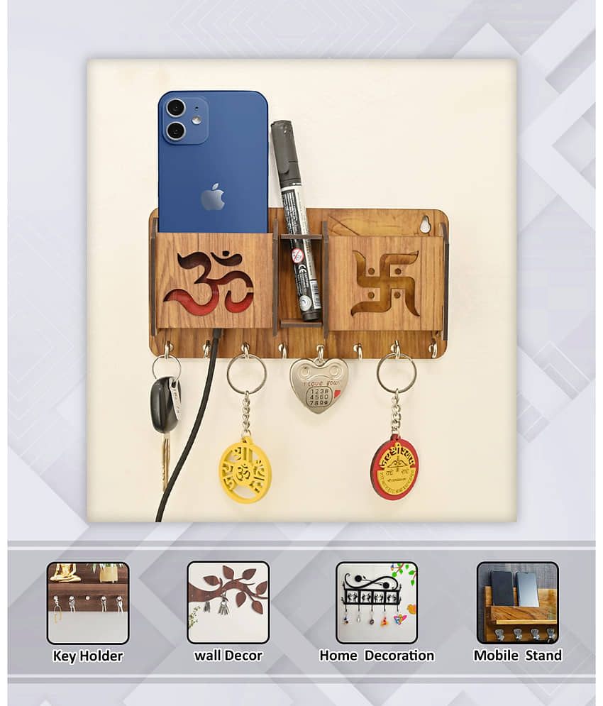 Arpita Crafts Brown Wood Key Holder - Pack of 1 view 2