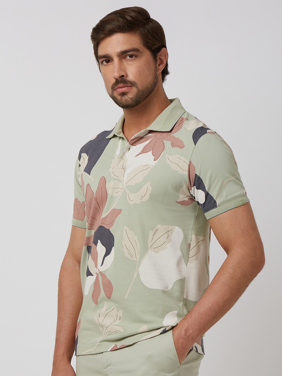 Light Green Floral Print Slim Fit Polo view 2