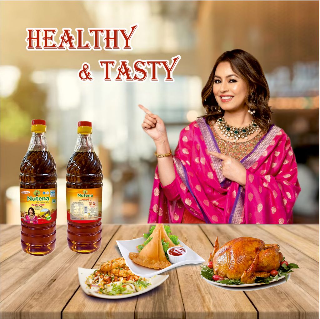 Nutena Live Healthy Life! Kachi Ghani Mustard Oil 1L Bottle view 2