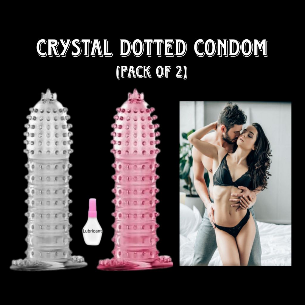 Crystal Condom Dotted Reusable Condom Extra Pleasure Leakproof Dotted Condom Multicolor (Pack of 2)