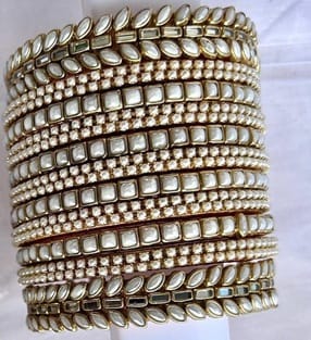 Traditional Gold Plated Pearl & Stone Studded Bangle Set for Women - Ethnic Indian Jewelry view 2