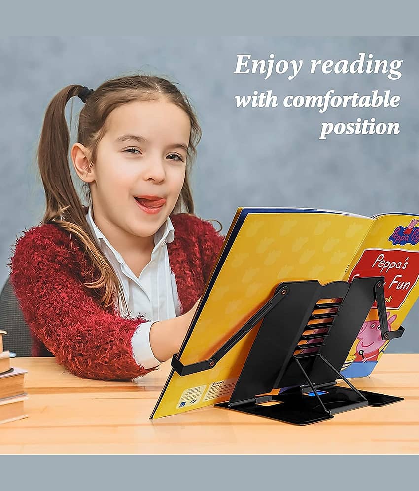 Portable Metal Book Stand Holder - Adjustable, Foldable Design for Desktop Use - Ideal for Cookbooks, Textbooks, Sheet Music, and More - Convenient Book Organizer view 2