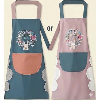 (PACK OF 1 )KLIMET ASSORTED | Waterproof Kitchen Apron for Women with Big Front Pocket Hand-Wiping Towel | Comfortable Wear-Resistant Chef Apron for Cooking | One Size view 2